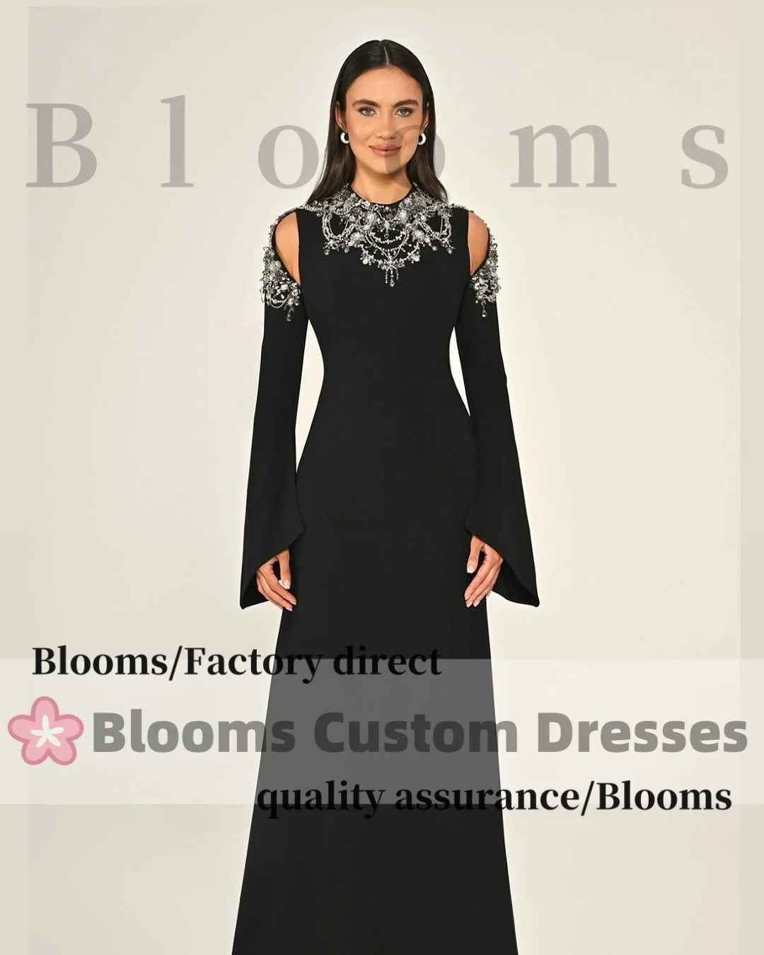 Blooms Customized Long Sleeves Beadings Prom Dresses vestidos de Floor Length Off-Shoulder Luxury Evening Dresses2025 image 3