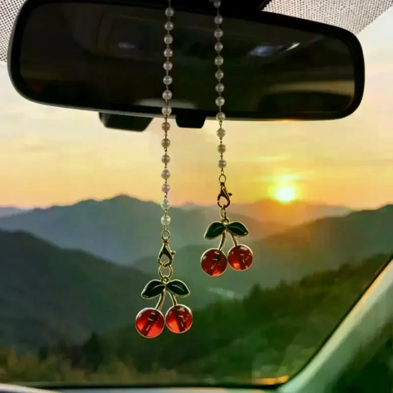 Car Rearview Mirror Cherry Hanging Pendant 1Pcs Lovely Auto Interior Decor Accessory Great Gift for Women Birthday Occasions