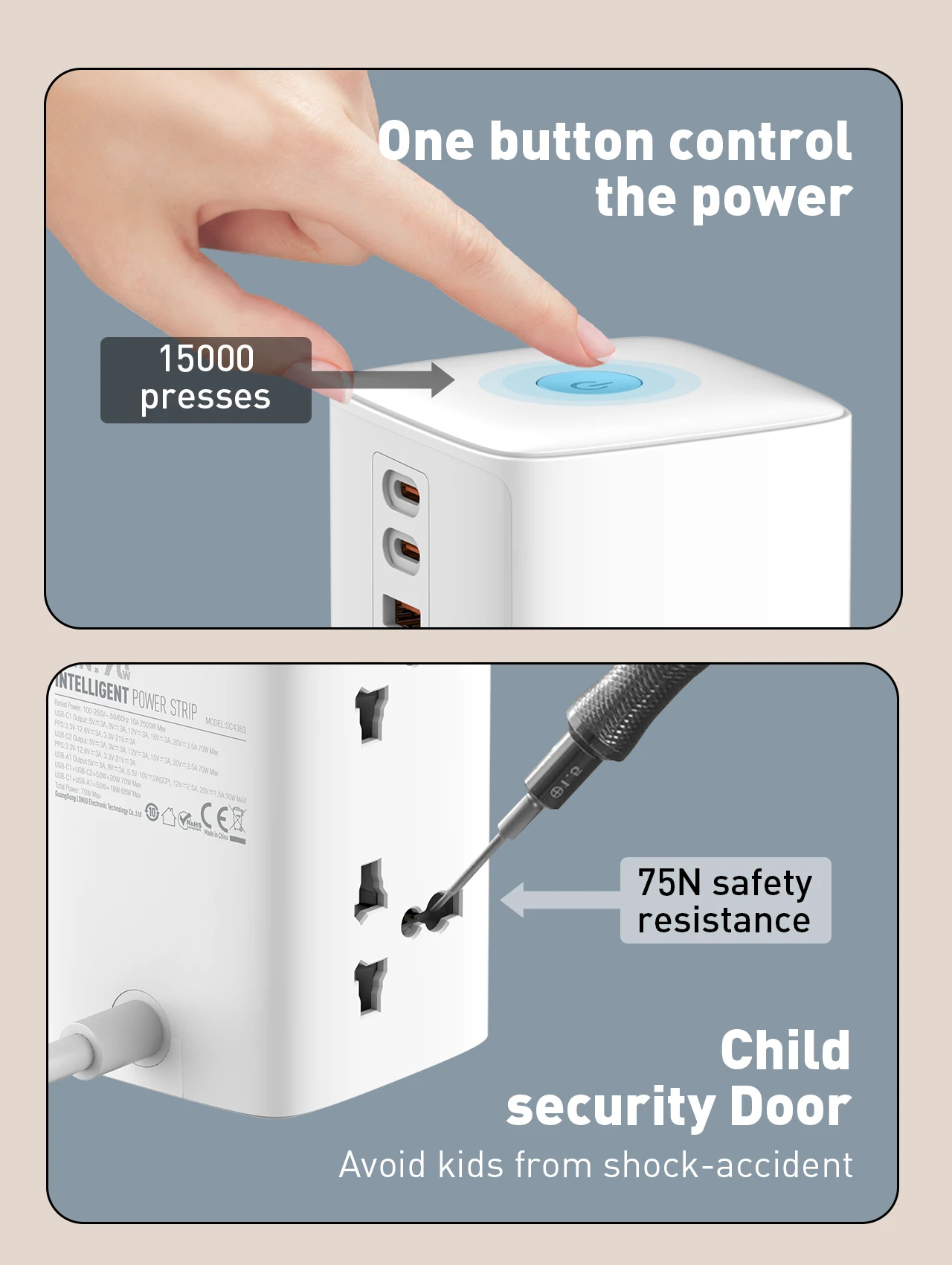 LDNIO 70W USB C Charger 4 AC Outlets 4 USB C USB A Port Power Strip 2M Extension Cord Power Socket Fast Charging Desktop Charger