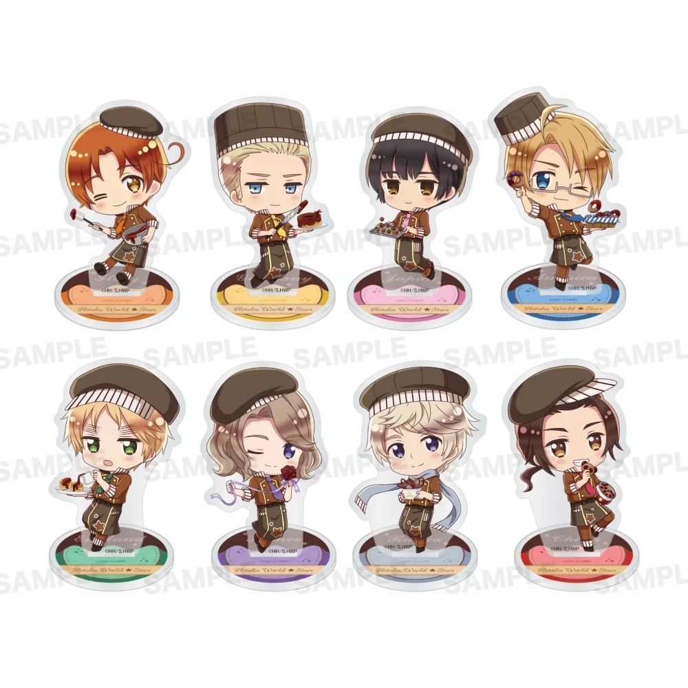8Pcs Chibi Anime Hetalia Acrylic Stand Set Pastry Chef Desk Ornament Tabletop Collection Decor Gift for Fans Keychain