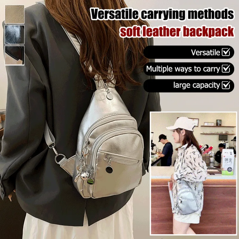 

Women's Fashionable Lightweight Crossbody Bag Multi Purpose Soft Leather Backpack