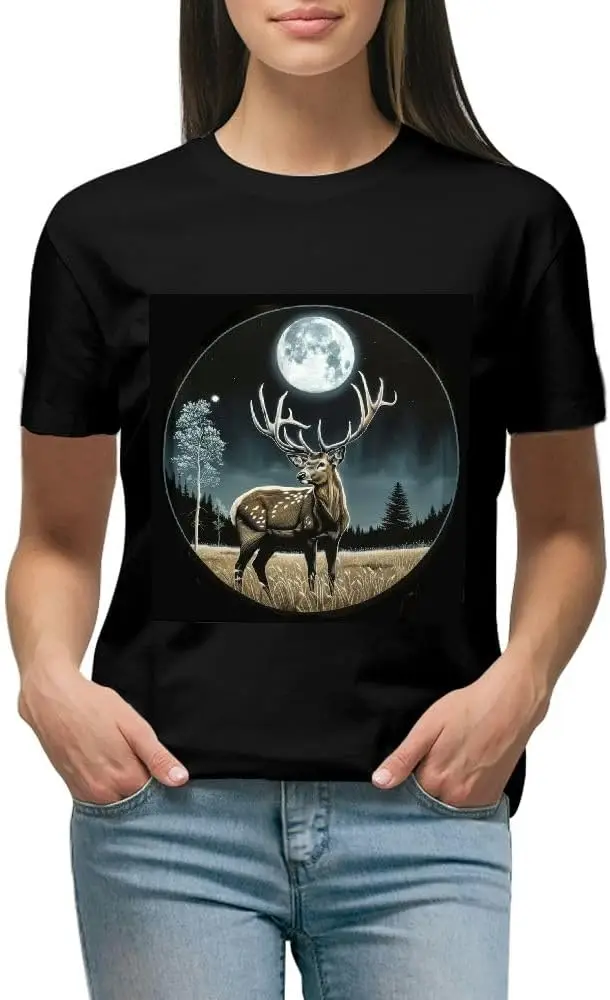 

Plus Size Women's Round Neck Short Sleeved T-Shirt Deer