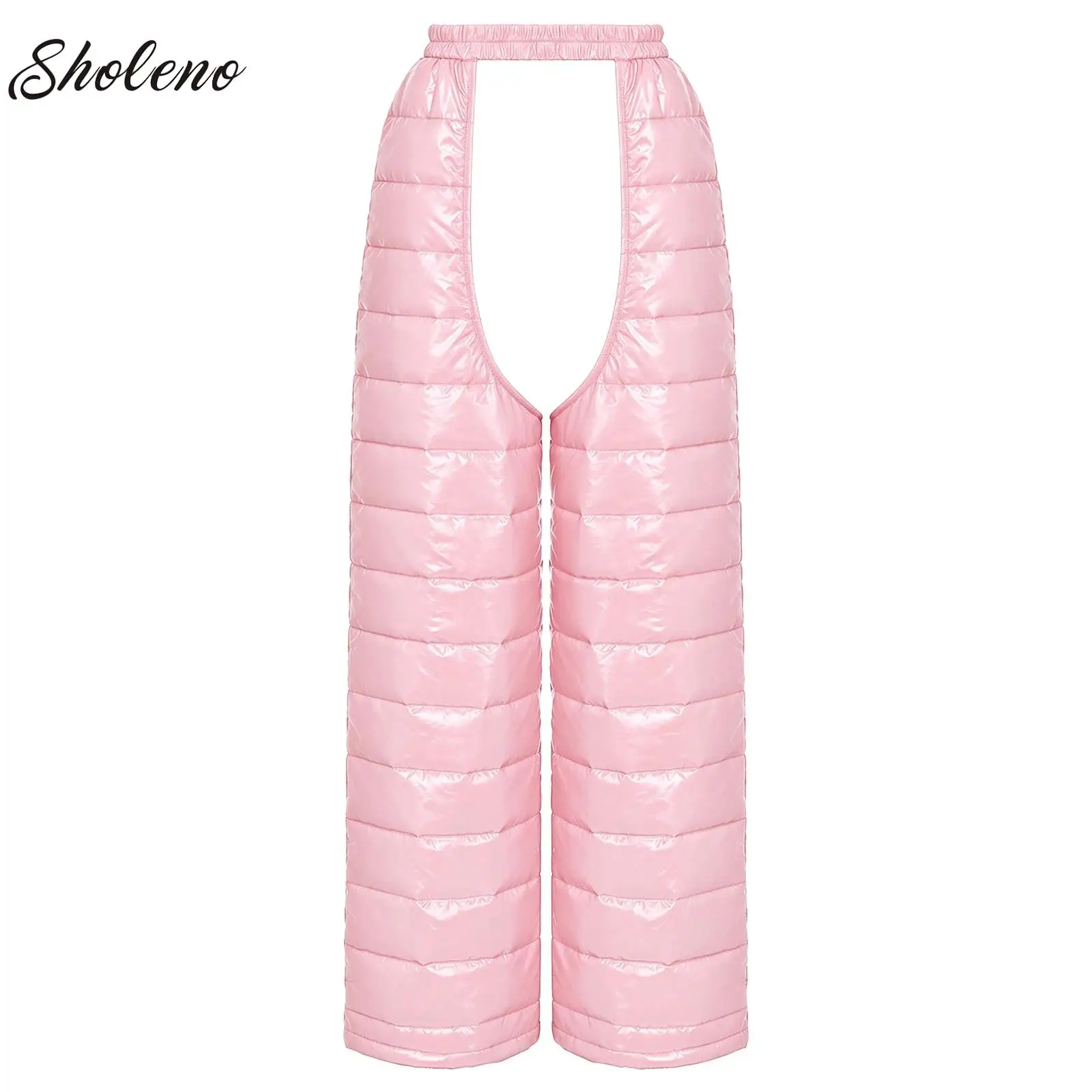 Men Quilted Puffer Padded Wide Leg Trousers Open Crotch Winter Thermal Windproof Outdoor Warm Rave Party Carnival Club Clothing