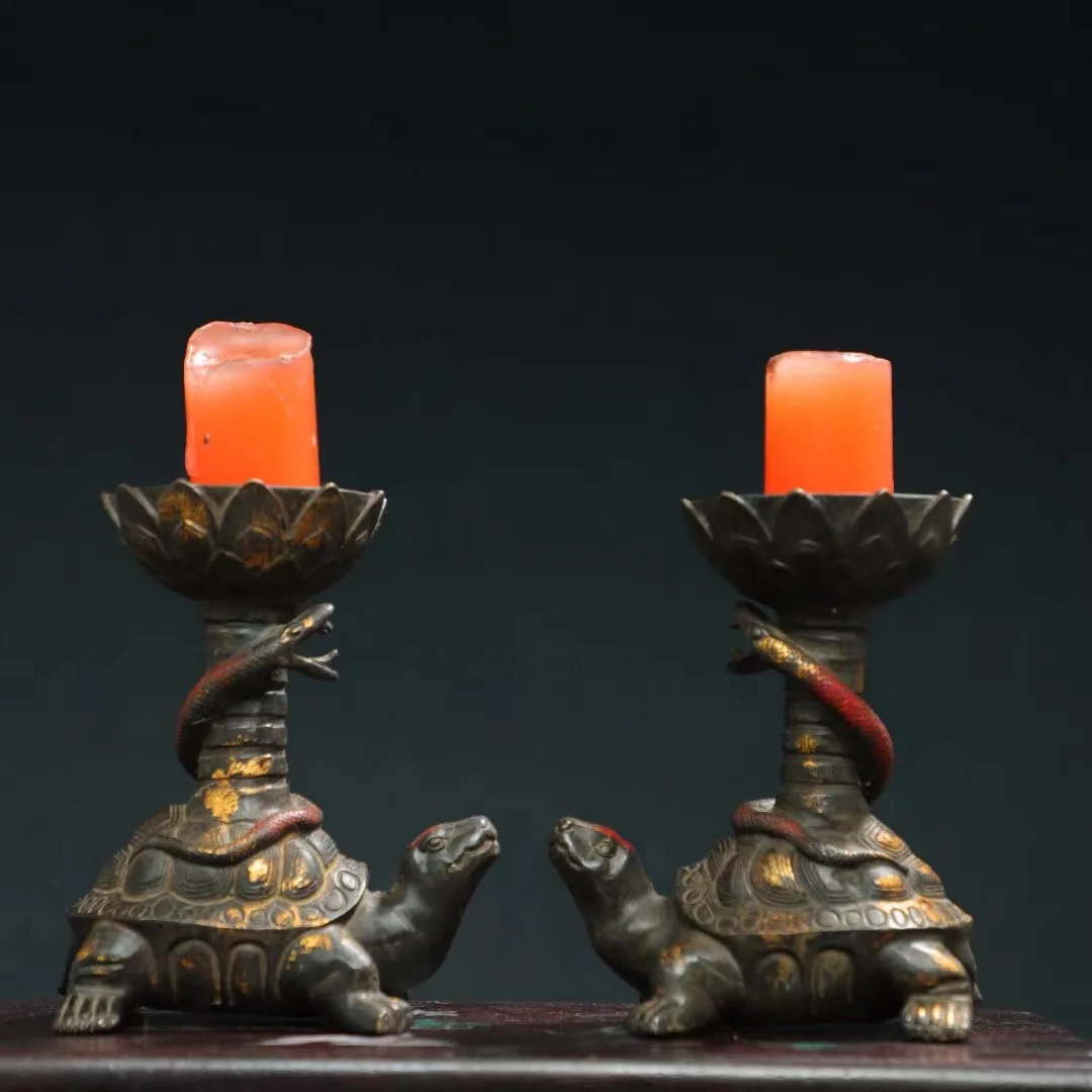 Antique Chinese copper hand-mand Dragon turtle wax table statue,A Pair,Handicrafts, best collection&adornment, Free shipping