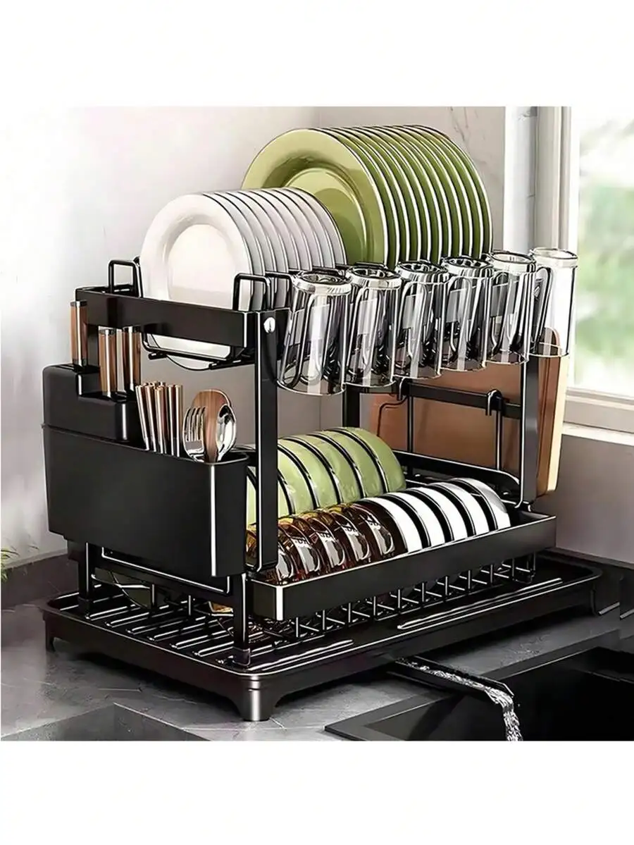 Dish Drying Rack,2-Tier Stainless Steel Dish Rack With Drainer Plate,Cup & Uten…