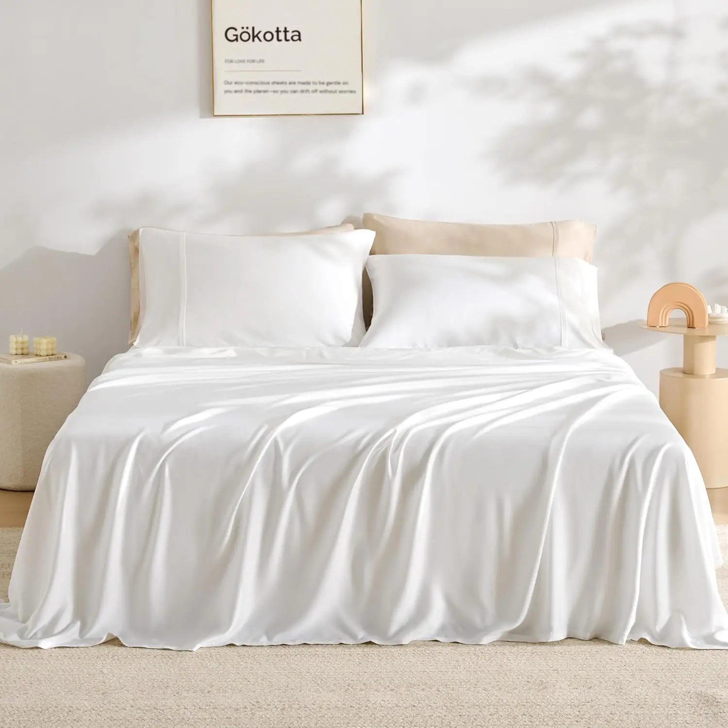 King Size Bed Sheets 4 Piece Set, 100% Rayon Derived from Bamboo, Cooling for Hot Sleepers-Luxury Breathable Soft Sheets, Deep P