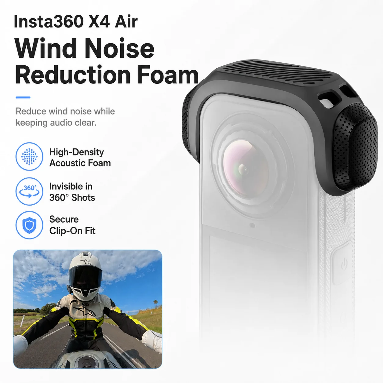 Wind Muff for Insta360 X4 Air Camera, Acoustic Sponge Wind Noise Reduction Cover, Invisible 360 Shooting Shield