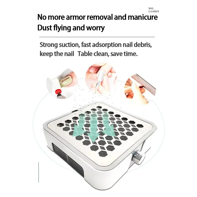60W Brushless Nail Dust Remover Strong Suction Nail Vacuum Cleaner Manicure with Removable Filter Low Noise Nail Dust Collect