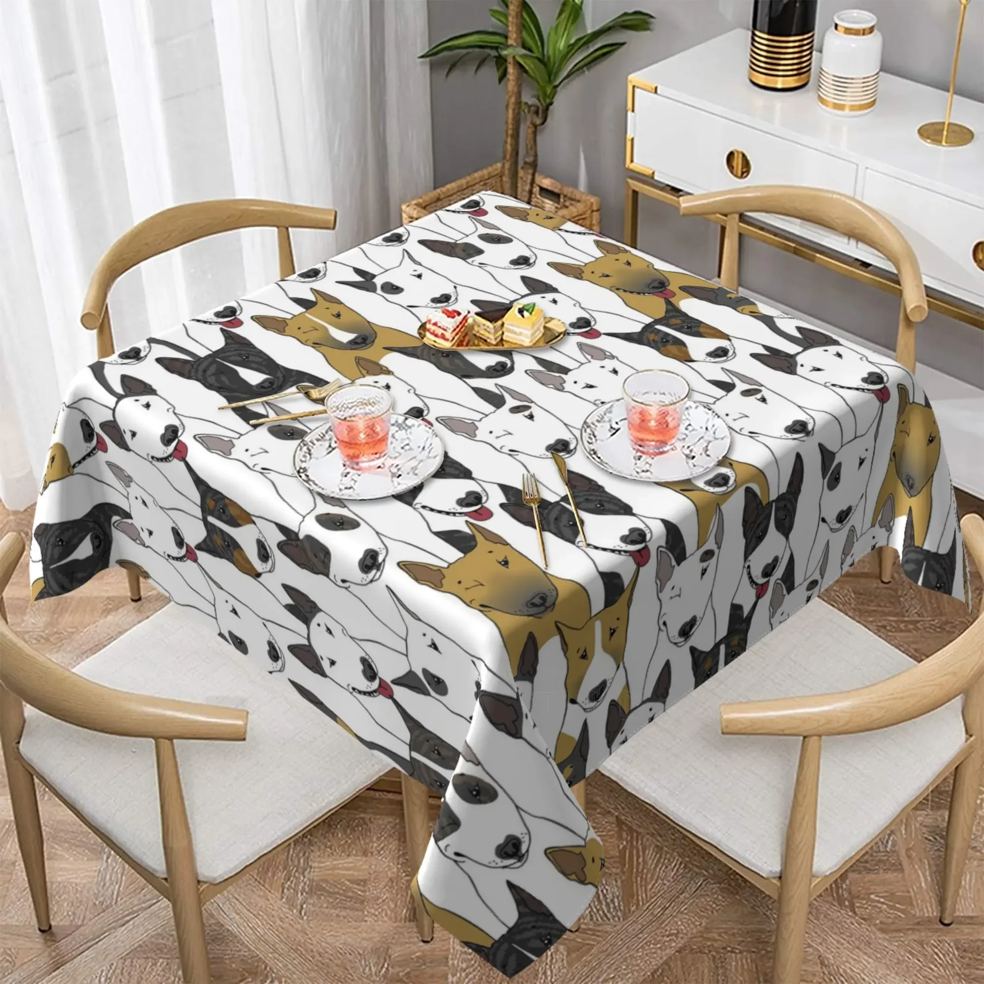 English Bull Terrier Square Table Cloth Funny Kitchen Dining Table Decor Table Cloth Water Resistant Spill Proof Table Cover Mat