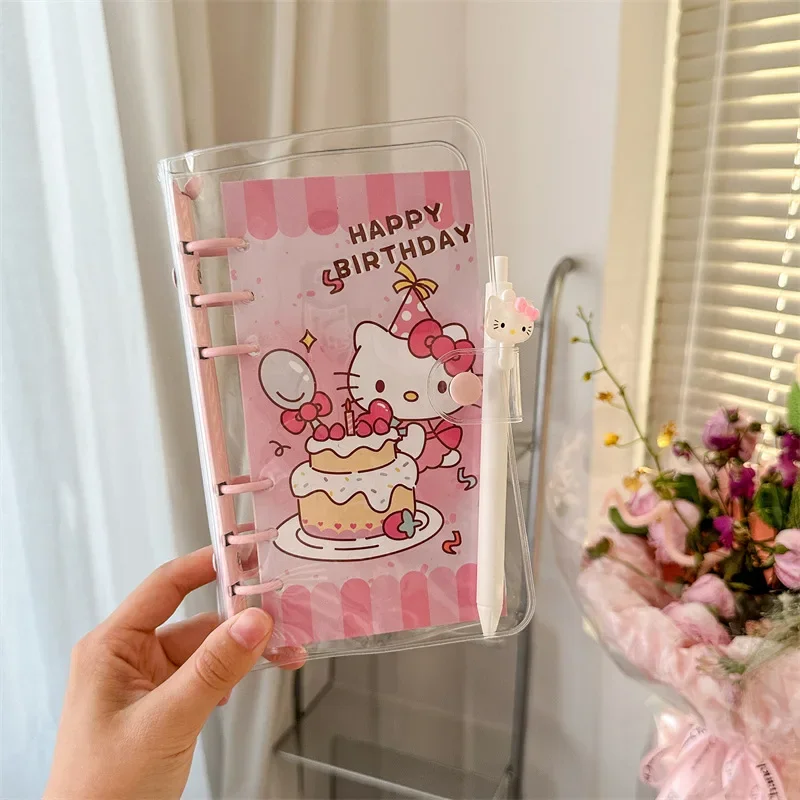 Kawaii Hallo Kitty Notizbuch Vollfarb seite mit Stift Anime Cartoon DIY abnehmbare Binder Handbuch 45 Blatt Studenten Briefpapier