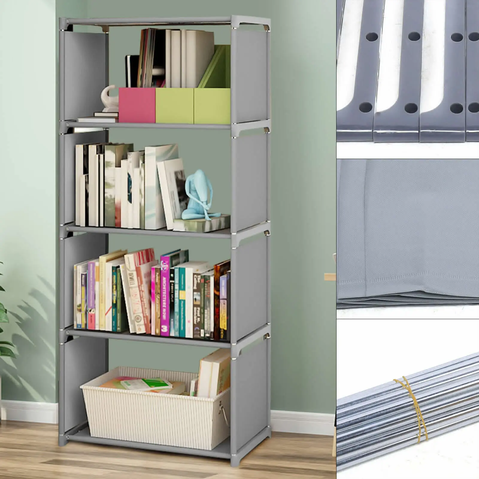 

4 Tier Metal Grey Storage Shelves Floor-stand Strong Bearing Capacity Shoe Rack Home Waterproof Space Saving Organizer Shelf