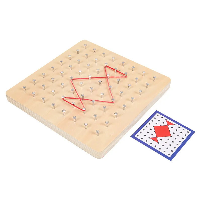 Houten Speelgoed Geoboard Wiskundige Manipulatieve Patroon Kaarten Geo Board Met Elastiekjes Puzzel Voor Kinderen