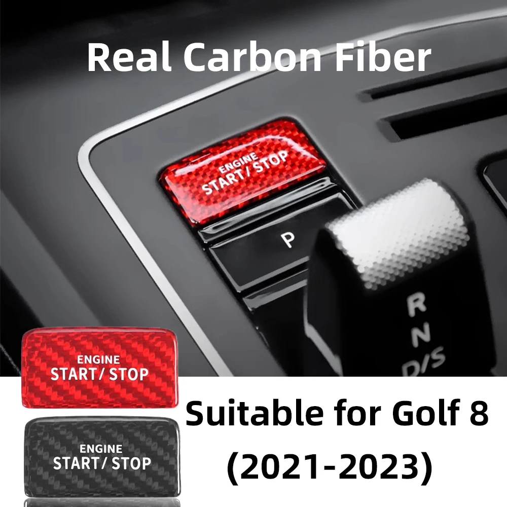 Suitable for Volkswagen Golf 8 Car One-Touch Start Button Cover, Real Carbon Fiber Hard Start-Stop Switch Decorative Cover Interior Sticker 2021 2022 2023 Red Black Accessories
