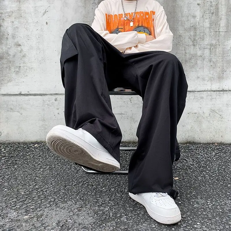 

Spring 2026 Men's Loose Wide Leg Cotton Workwear Pants High Street Sle Color Casual Trousers Straight Cut Elastic Waist