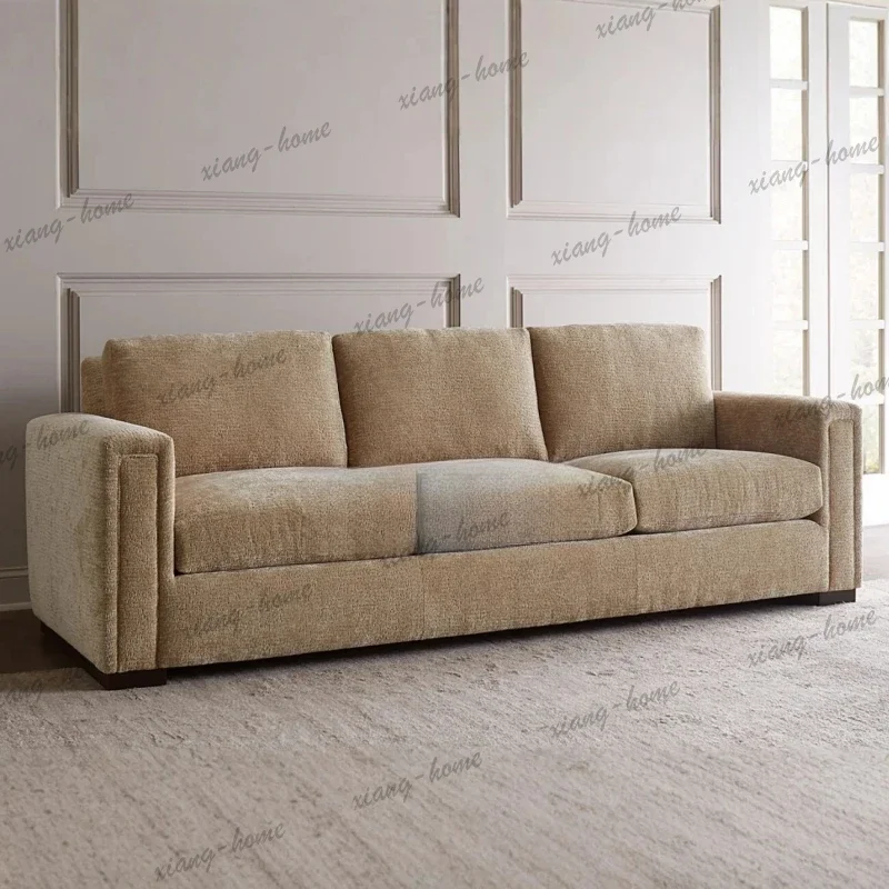 FG Premium Oat‑Colored 3‑Seater Fabric Sofa, Modern Simple Square Armrest for Small Living Room