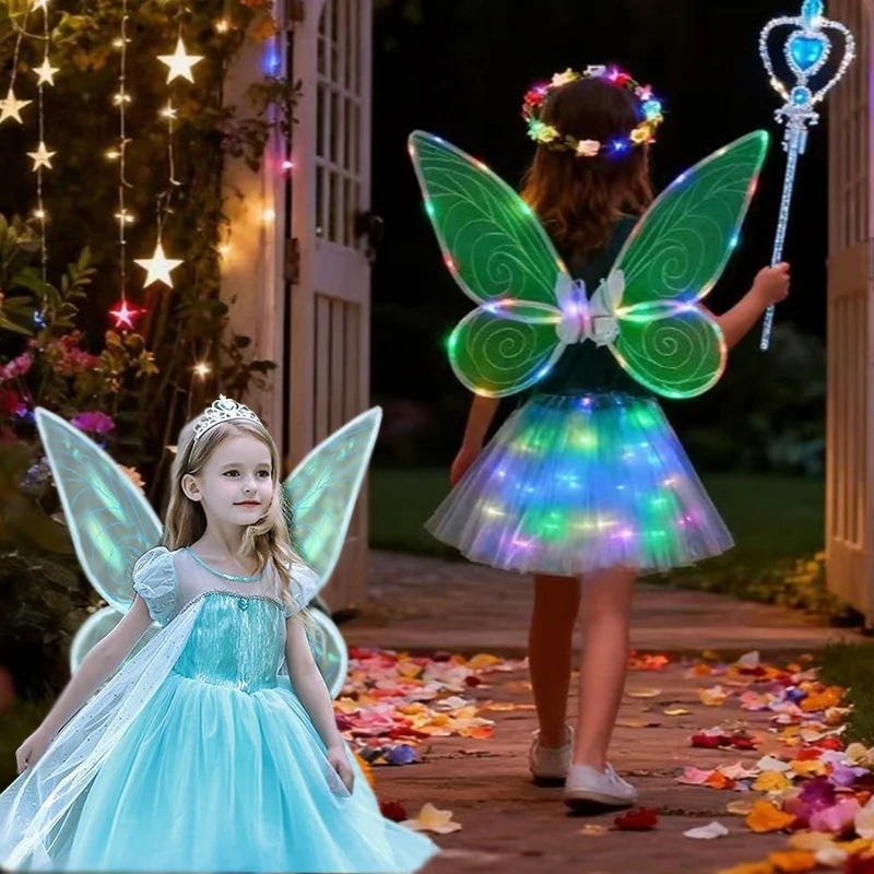

1 комплект, костюм с крыльями бабочки, игрушки для девочек, блестящие крылья принцессы с крыльями ангела для подарка на день рождения, вечерние карнавальный костюм, нарядная игрушка