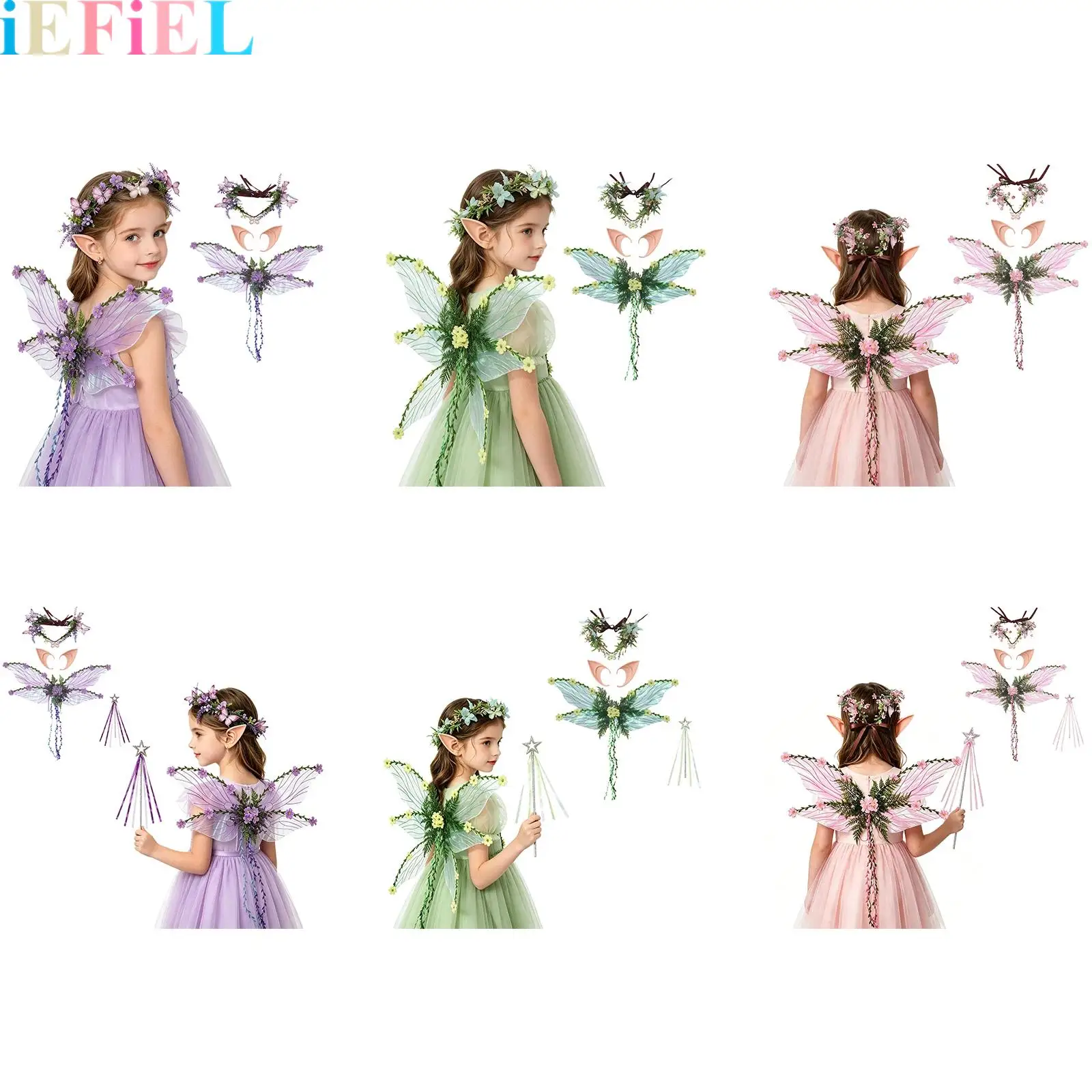 

Fairy Wings Iridescent Fairy Cosplay Set for Girls Women Angel Butterfly Garland Elf Ears And Wings for Themed Party