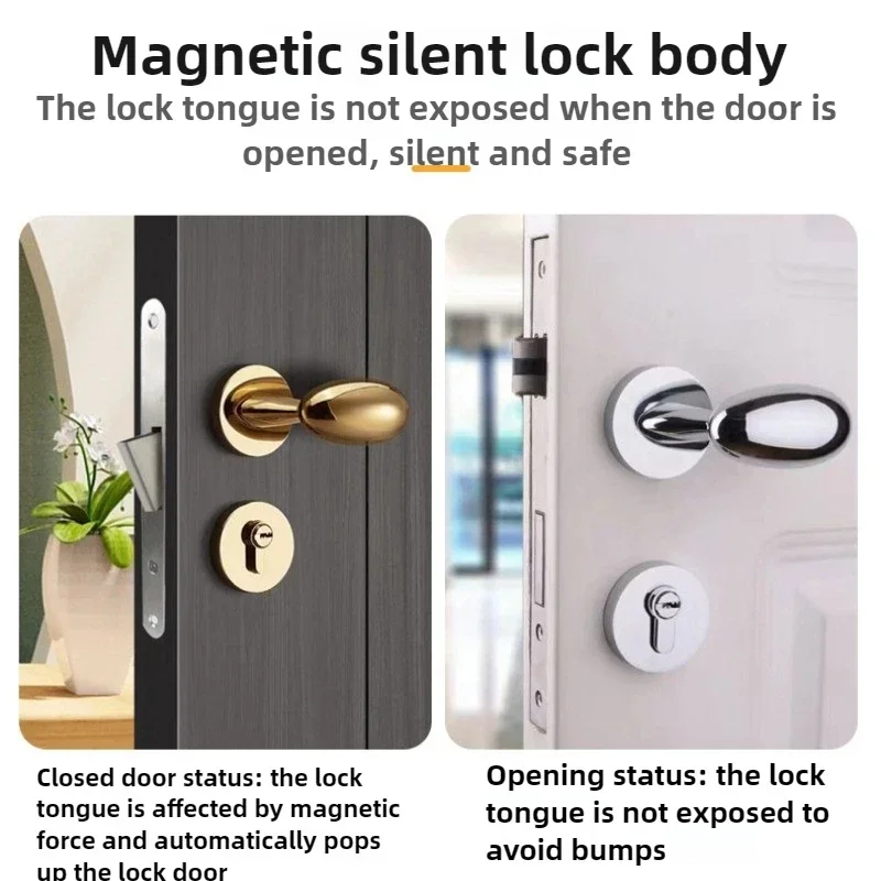 

Best Full Solid Goose Egg Lock Safe Children's Ball Lock High-end Indoor Door Magnetic Silent Door Lock Zinc Alloy Material Fits