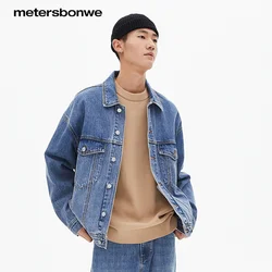 Metersbonwe-Men's 100% Cotton Loose Denim Jacket Basic Solid Color Coat Spring And Autumn