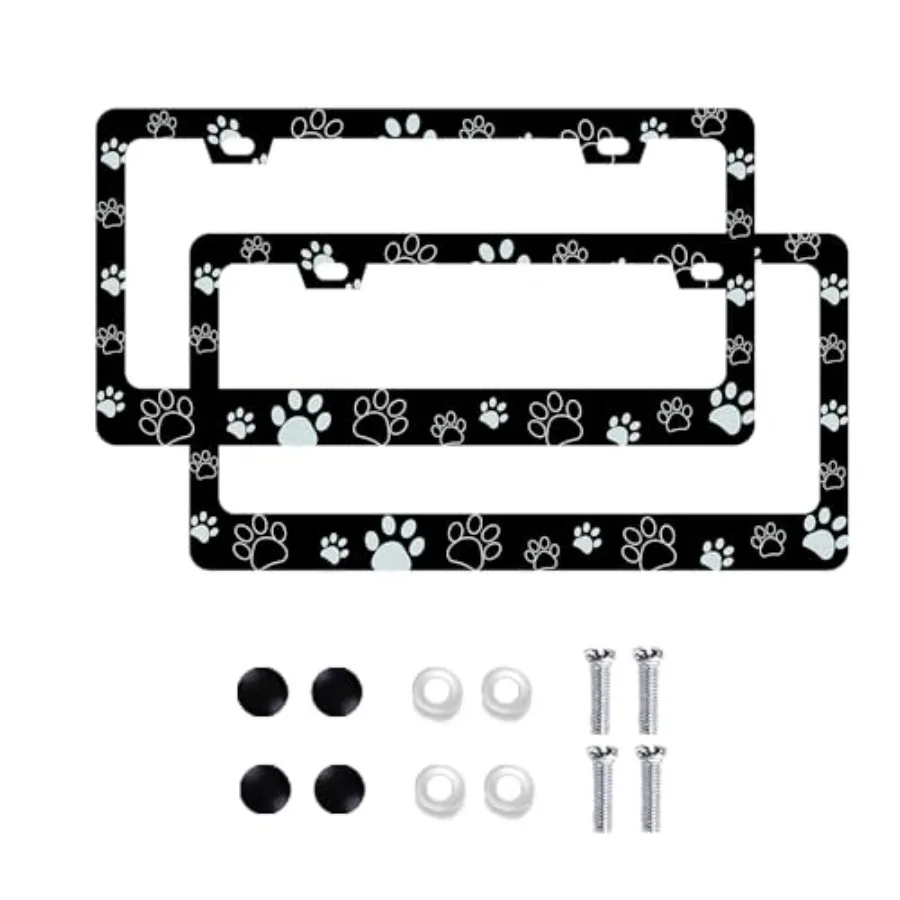 

Paw Print Stainless Steel License Plate Frame - 6x12 Inch US Standard Rust-Proof Plate Cover with Cute Pet Paw Design for Front