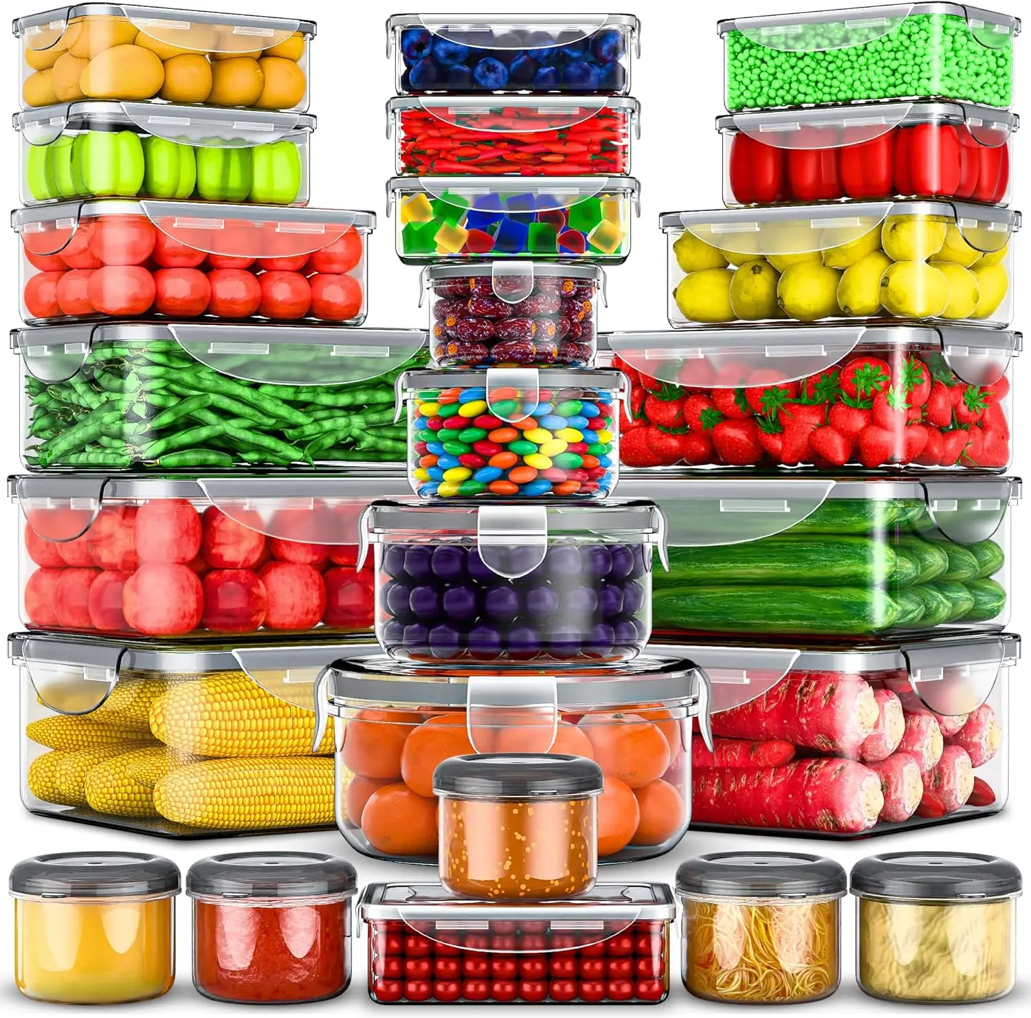 

Набор контейнеров для хранения продуктов на 50 предметов большой вместимости – включает контейнеры различных размеров (самый большой: 85 унций) для общей емкости 526 унций