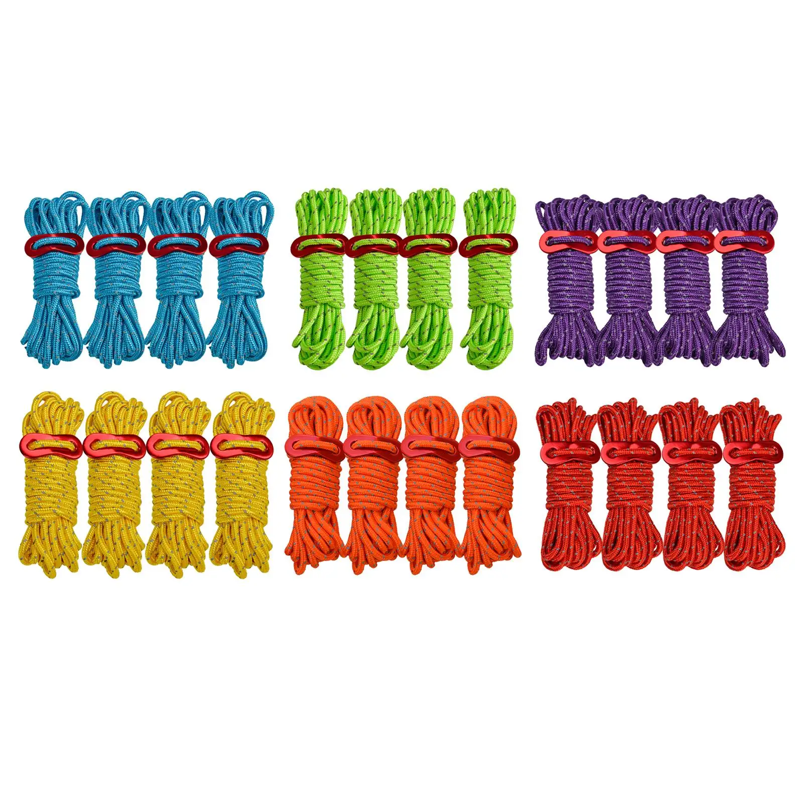 4 szt. Odblaskowa lina odciągowa, lina nylonowa z regulatorem linki odciągu do namiotu kempingowego, opakowanie zewnętrzne,