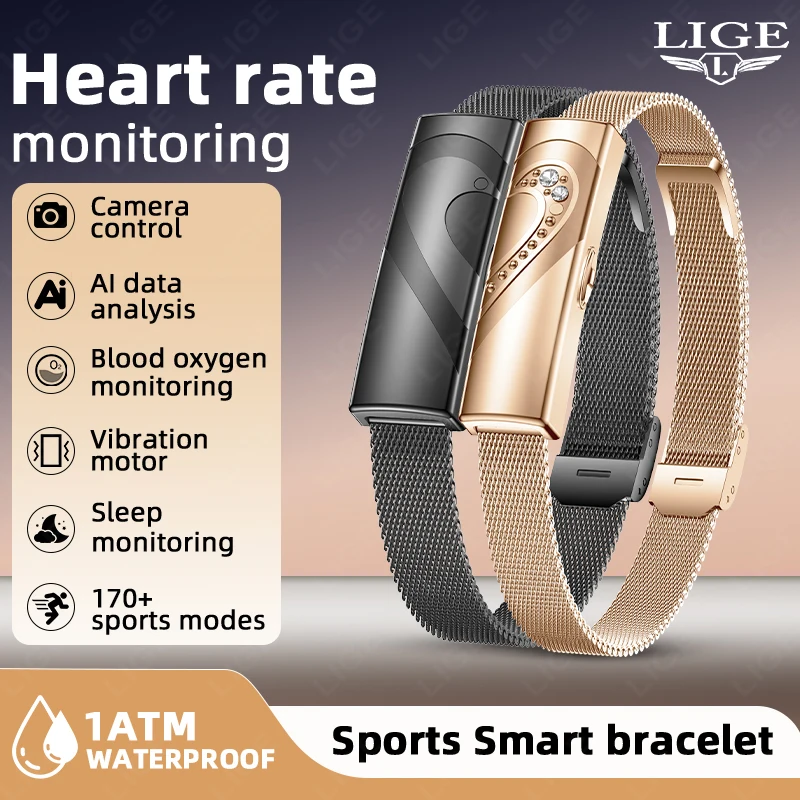 

LIGE New Smart Bracelet Real-time Heart Rate Monitoring Sports Fitness Tracker Wristband Waterproof Smart Watch For Couple Gift