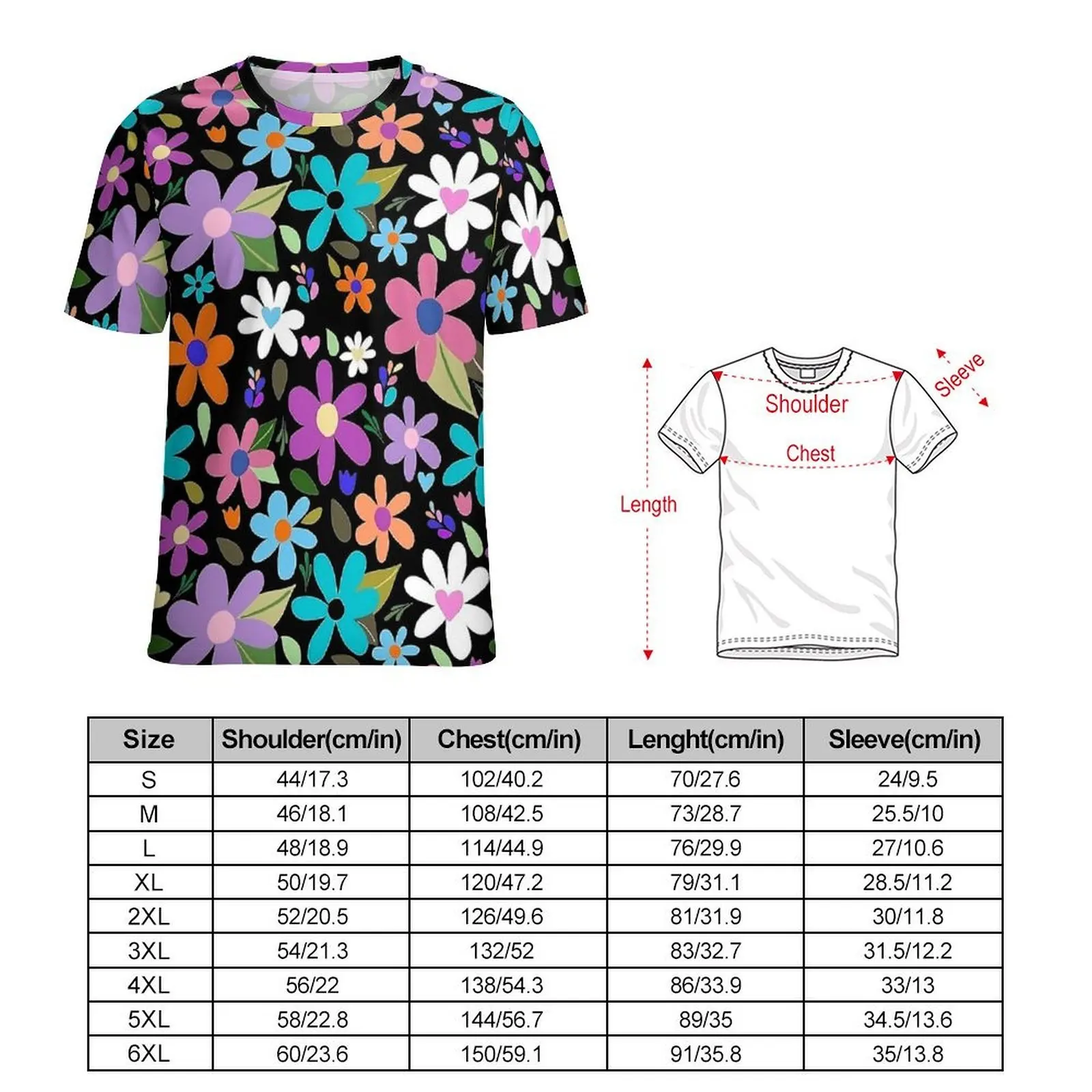 Oversized T Shirt Summer Flower Power T Shirts Pop Art Flora Casual O-Neck Tee Shirt Man Fashion Design Tops