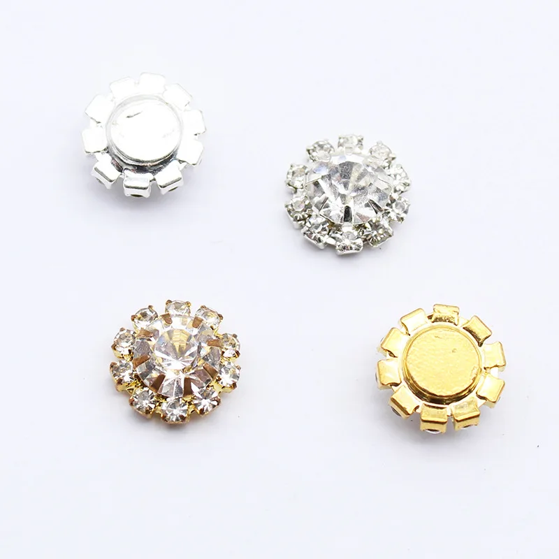 Fashion 20pcs Wholesale Gold Silver Round Flatback 12mm Rhinestones DIY Hair Diamond Button Shiny Wedding Accessories