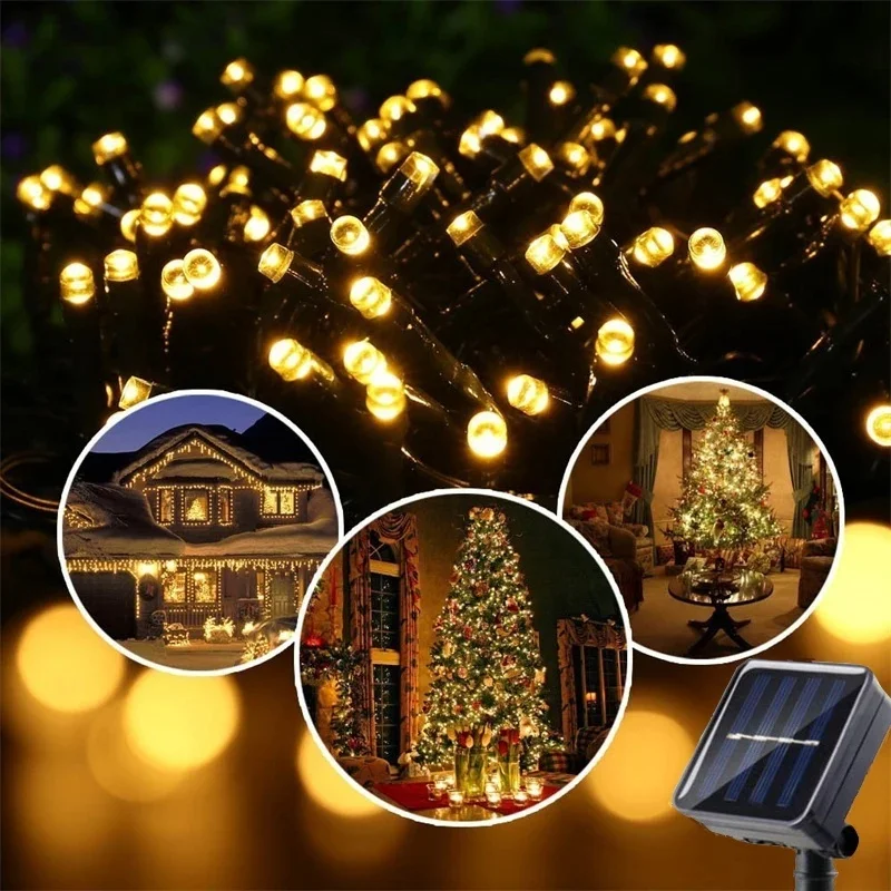 Solar Power Festoon LED Icicle Light String Outdoor Lighting for Yard Garden Tree Summer Wedding Holiday Party Home Decoration