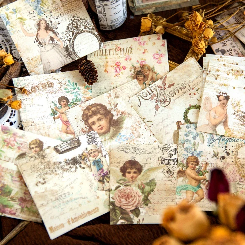 30Pcs Vintage Journal Supplies Pack Faded Memory Series 8 Styles DIY Collage Decoration Paper Vintage Stickers
