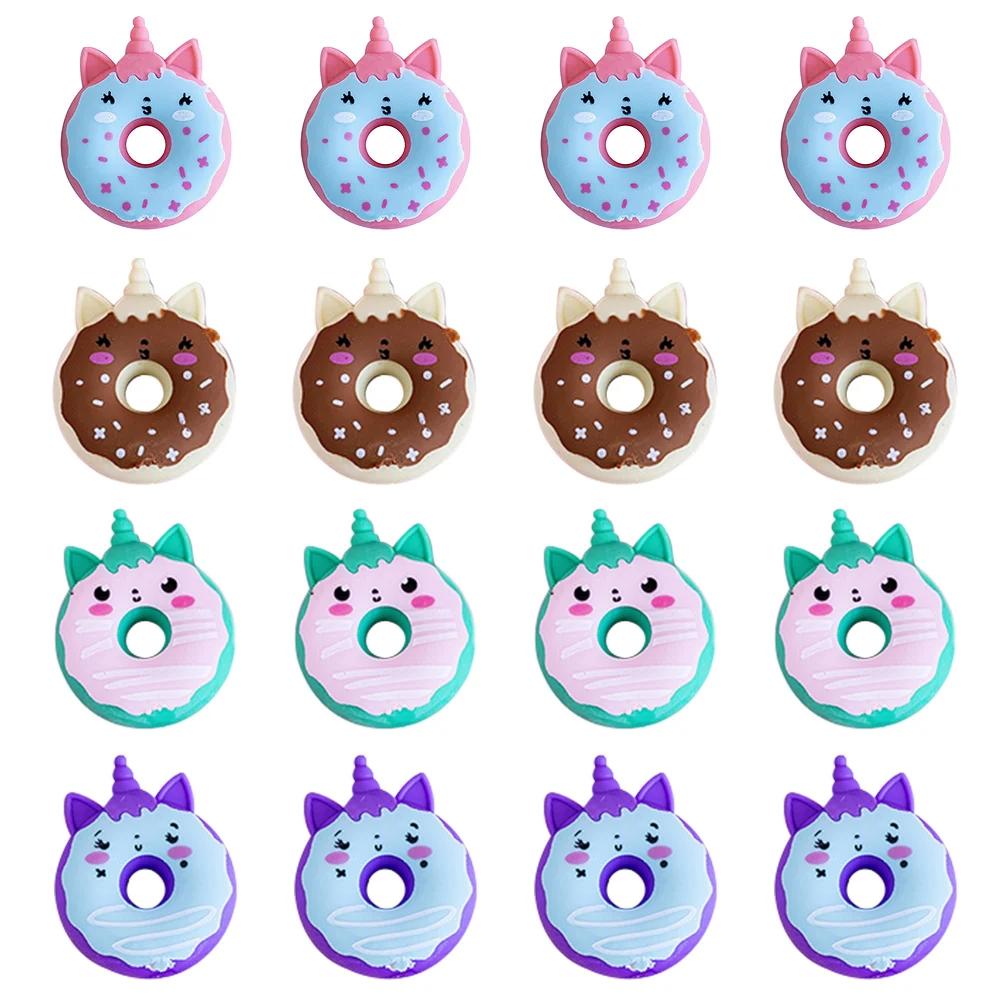 16 Pcs Unicorns Donut Shaped Erasers Cartoon Kids for Students Lovely Mini
