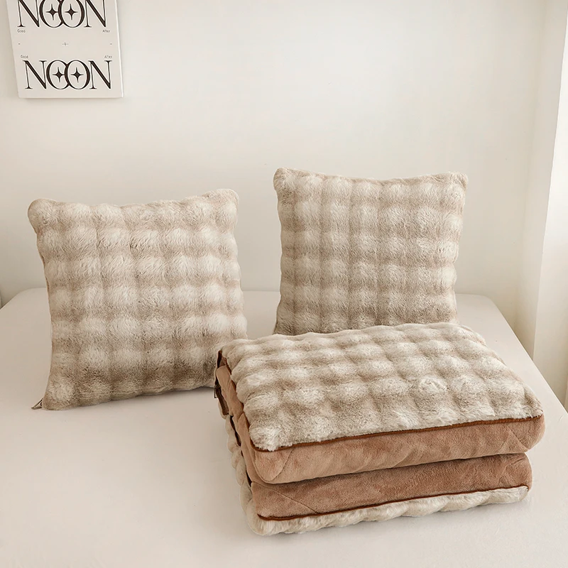 Plush 2 in 1 Pillow Blanket Multifunctional Foldable Cushion Warm for Sofa Bedroom Car Office Household Use