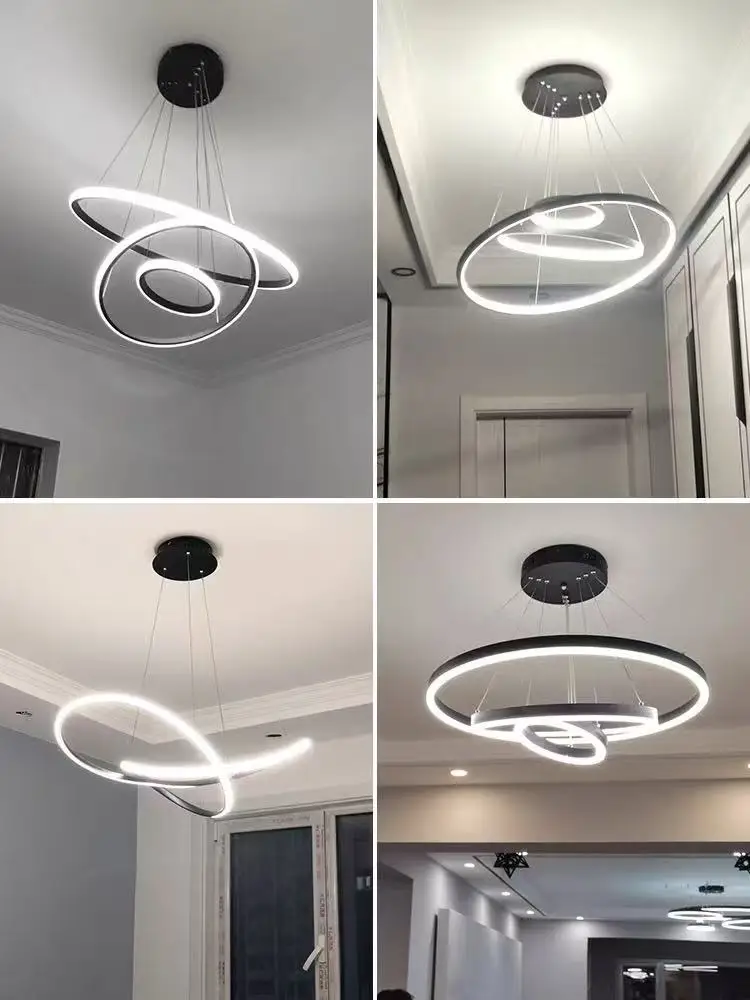 Ltalian Luxury Circle Rings Acrylic Aluminum Iron LED Pendant Lights Art Creative Lamp for Bedroom Home Decoration Chandeliers