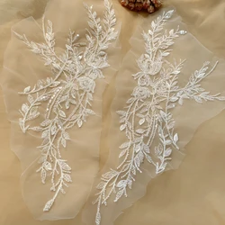 White Mirror Flower Sequin Embroidery Lace Flower, Wedding Dress Decoration Accessories, Handmade Flowers