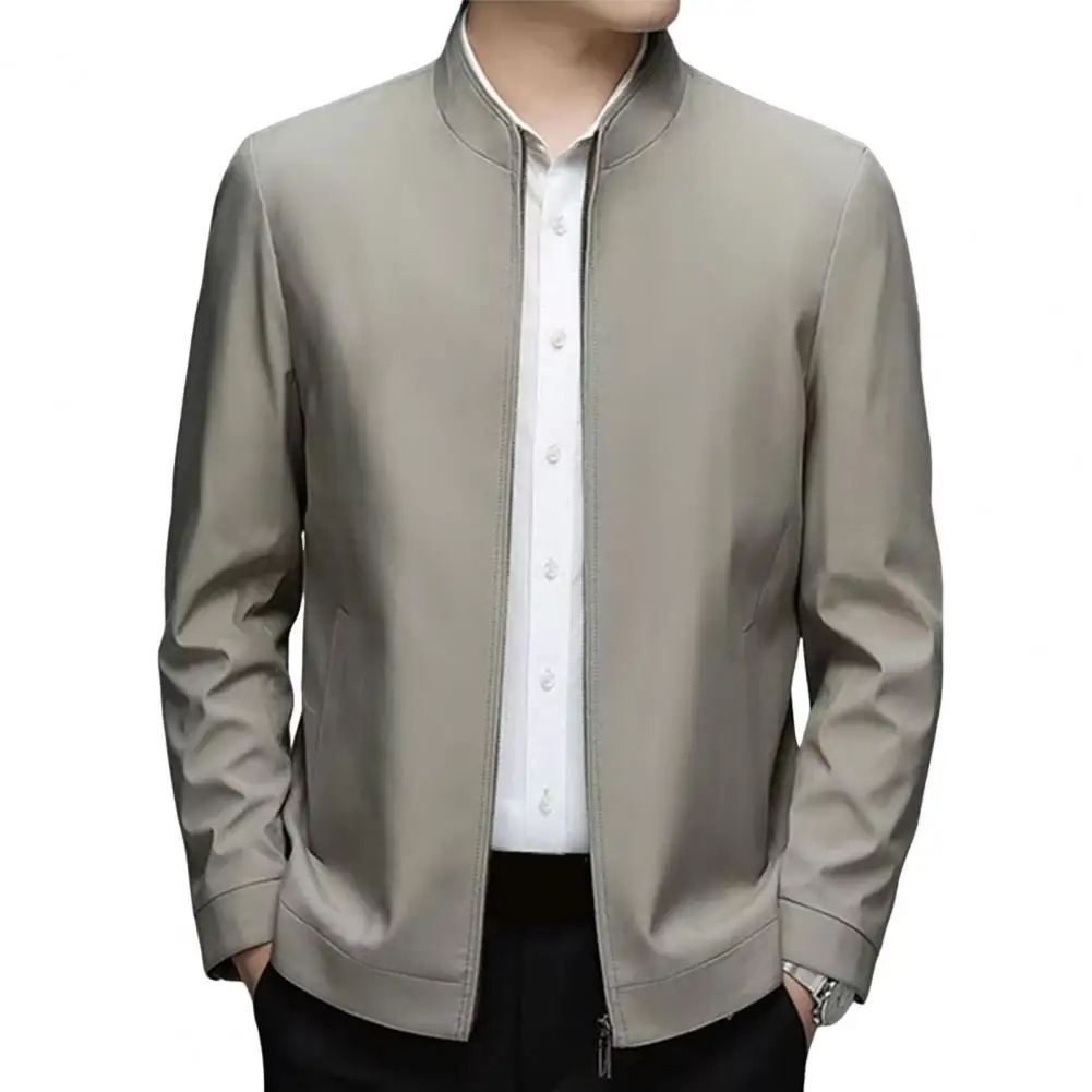 

Весенне-осенняя мужская куртка с лацканами и длинными рукавами на молнии, мужское пальто, однотонная повседневная куртка с карманами, мужская одежда
