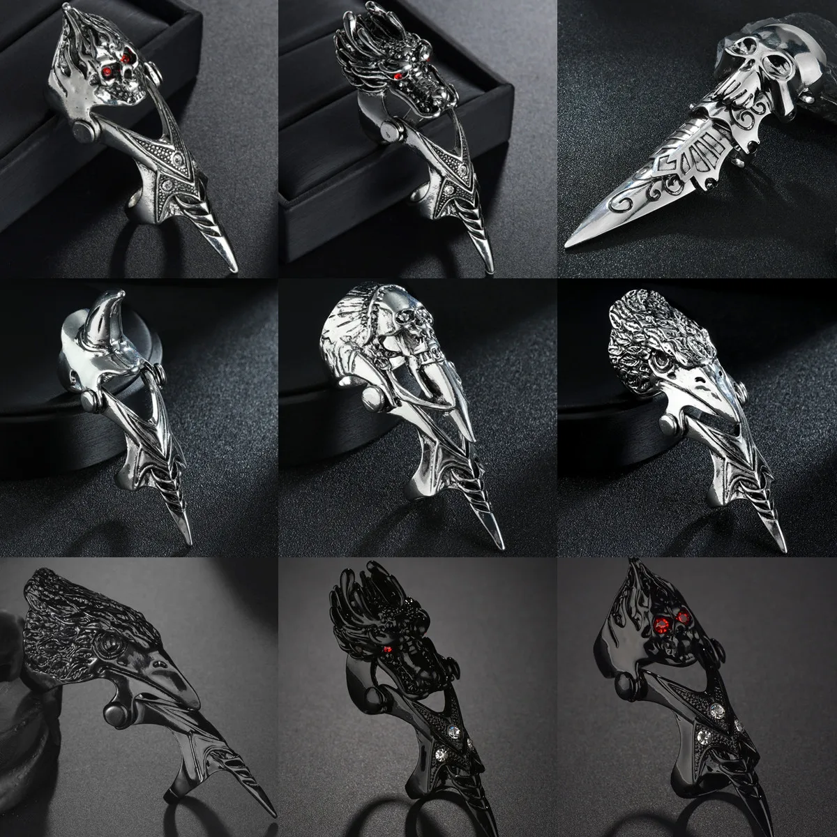 Gothic Punk Dragon Eagle Skull Joint Knuckle Full Finger Claw Ring Unisex Cool Heavy Rock Party Club Charm Knuckle Rings Jewelry