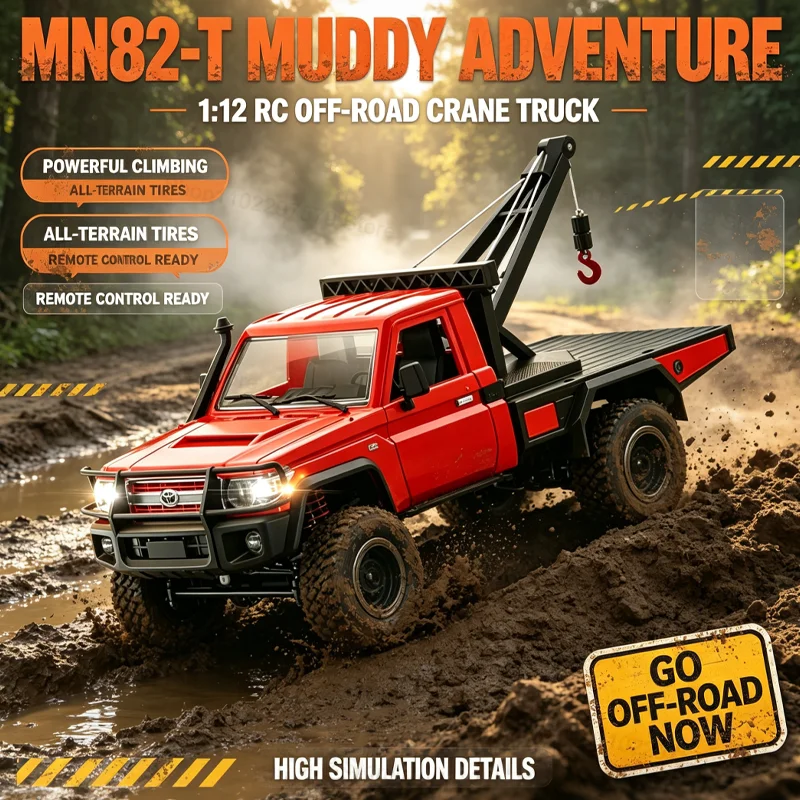 1:12 MN-82T Remote Control Truck 2.4G 4WD All Terrain Off Road Pickup Car With Lifting Hook Full Scale RC Model Toys For Adults