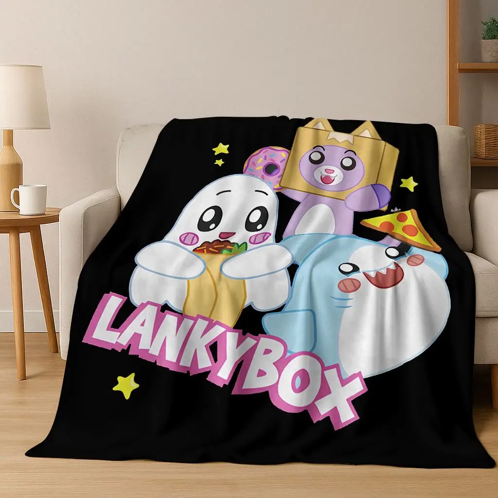 Cartoon Lankybox Cute Foxy Boxy Rocky Flannel Blanket,Cozy Soft Throw Blanket for Home Bedroom Bed Sofa Picnic Cover Kids Gift