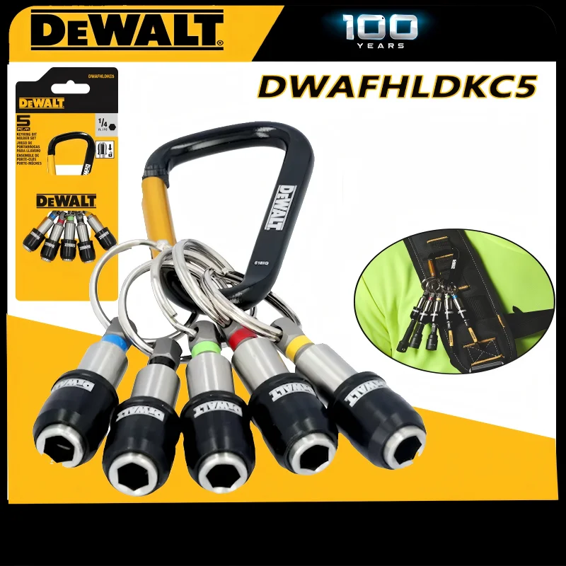 DEWALT DWAFHLDKC5 1/4" Hex Shank Locking Bit Holder Set Keyring for Drill Driver Screwdriver Bits