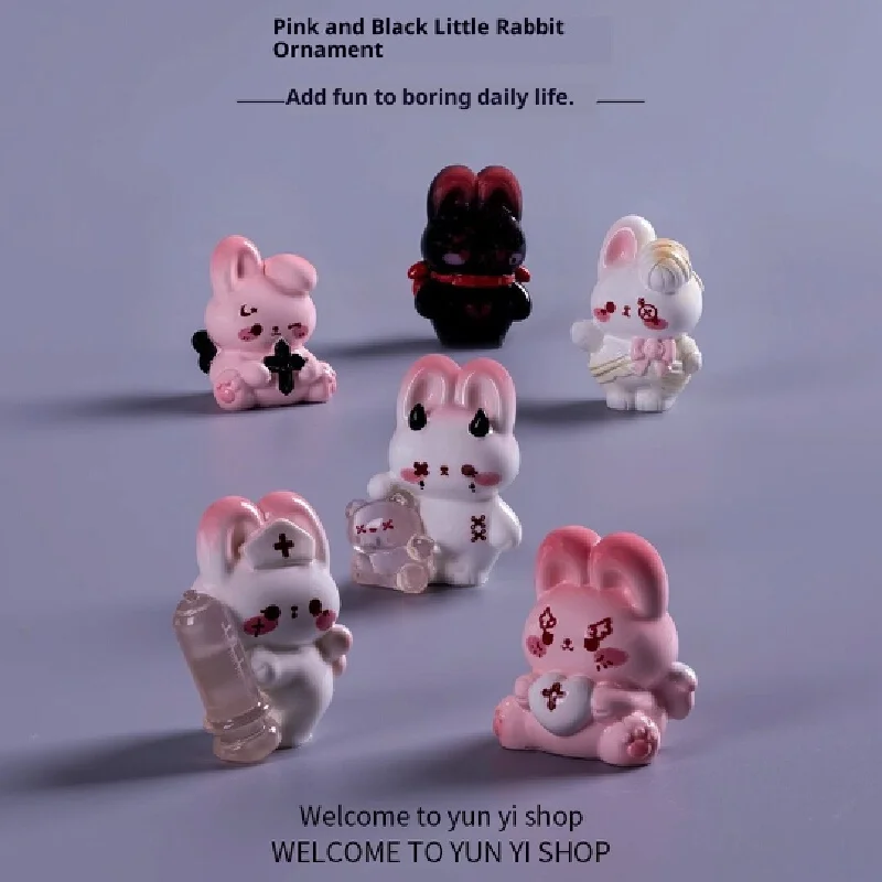 تمثال أرنب كرتوني رائع لتزيين الحديقة، إكسسوار مثالي لتزيين سنة الأرنب، لعبة قطيفة على شكل حيوان لطيف باللونين الوردي والأسود #1