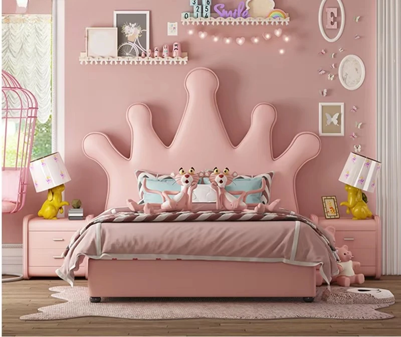 

Современный дизайн принцессы, односпальная кровать для детей, милый розовый деревянный каркас, кожаное изголовье для спальни, столовой/мебель для гостиной