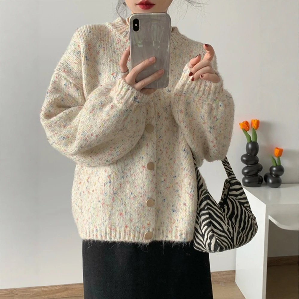 

Женские кардиганы с длинными рукавами и круглым вырезом на пуговицах, скромные модные осенне-зимние повседневные кардиганы