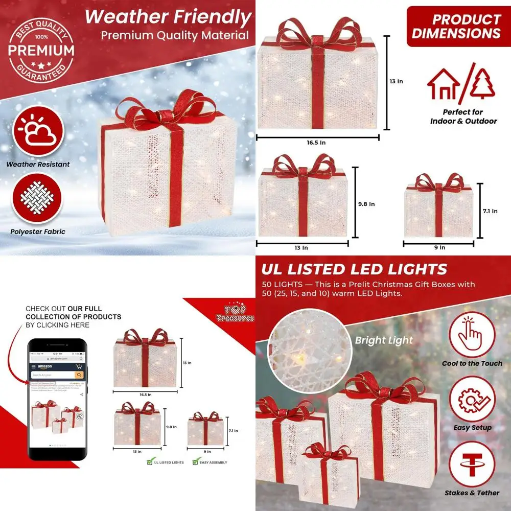 

Illuminated Triple Gift Box Christmas Ornament - Pre-lit Decor with Bows - 13 Tall for Home & Yard