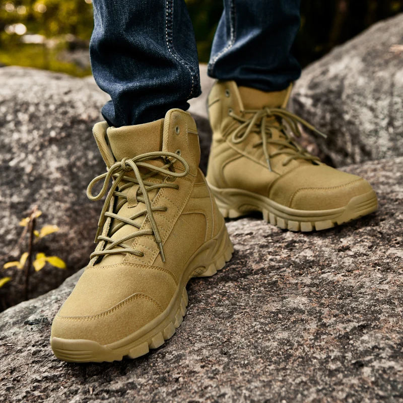 أحذية المشي لمسافات طويلة الرجال في الهواء الطلق المضادة للانزلاق الدانتيل متابعة سميكة سوليد عالية أعلى أحذية الرجال مريحة عادية دائم أحذية رياضية غير رسمية الرجال