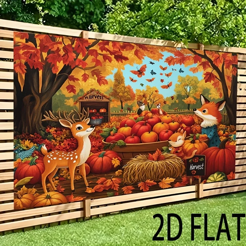 Autumn Harvest Decor Tapestry Pumpkin Fall Autumn Woodland Animal Seasonal Wall Art Hanging Backdrop  Autumn Harvest Tapestry