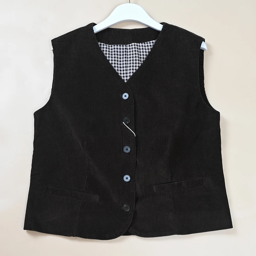 Ele Vintage Sle Chaleco de pana de otoño e invierno para mujer y falda acampanada Conjunto de traje de dos piezas Faionable con cintura en l