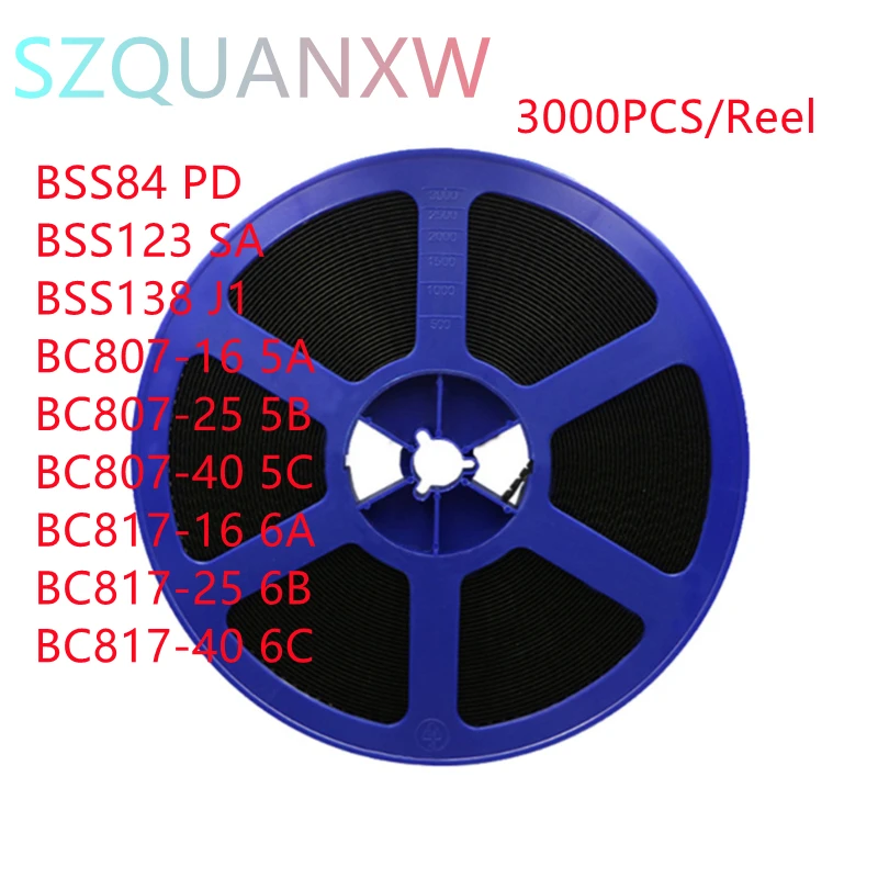 3000pcs/Reel BSS84 PD BSS123 SA BSS138 J1 BC807-16 5A BC807-25 5B BC807-40 5C BC817-16 6A BC817-25 6B BC817-40 6C SOT-23