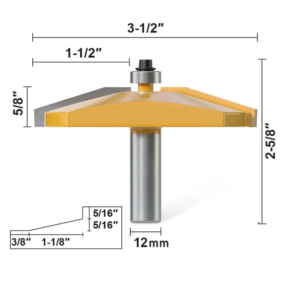 1pc 12mm Shank Milling Cutter Non-Stick Coated Raised Panel Router Bit Enclosed Bearing Rollers For Cabinet Door Woodworking