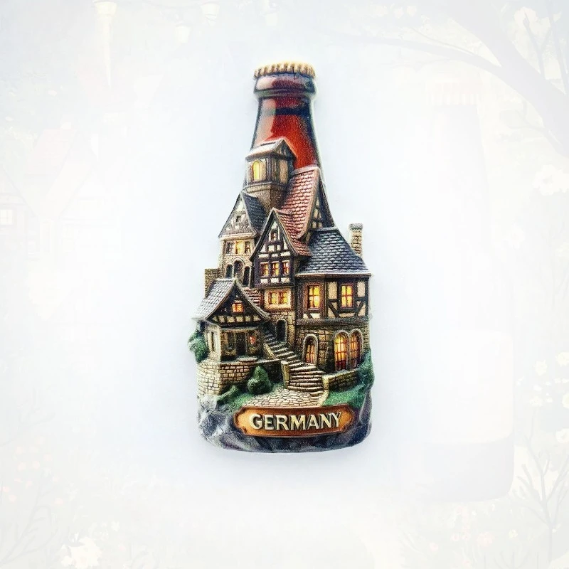 Germany Wine Bottle Fridge Magnet - Whimsical 3D Village & Tavern Souvenir Unique Bavarian Gift for Travel & Rustic Decor